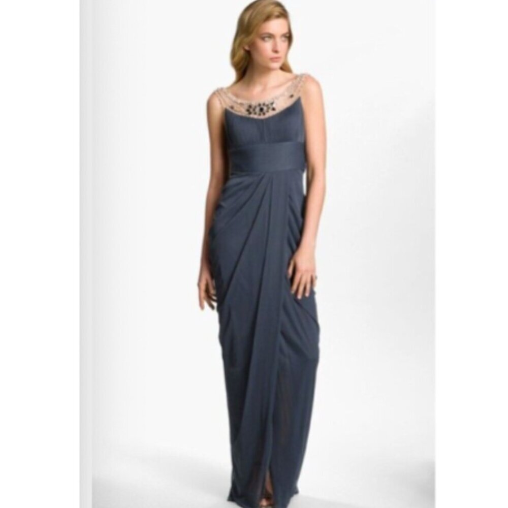 Adrianna Papell Navy Blue Long Formal Dresses with Shawl Size 2